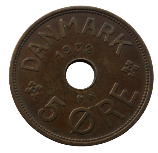 1932 Denmark 5 Ore Coin