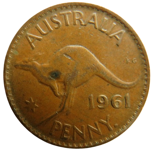 1961 Queen Elizabeth II Australia One Penny Coin