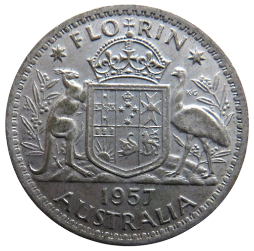 1957 Queen Elizabeth II Australia Silver Florin Coin