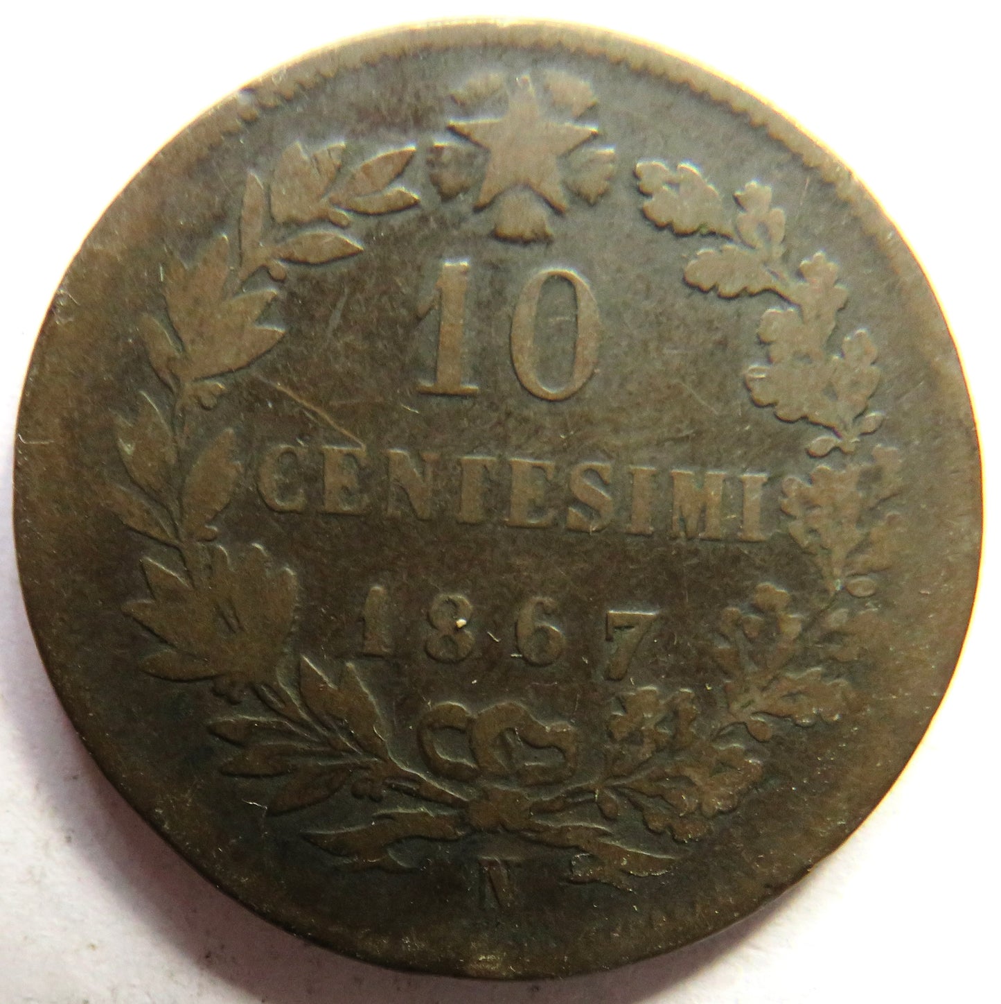 1867 Italy 10 Centesimi Coin