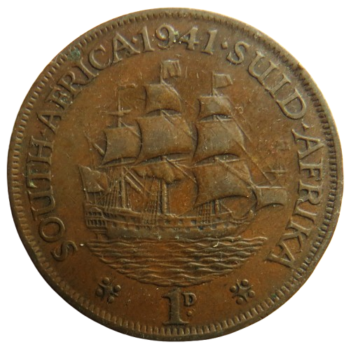 1941 King George VI South Africa One Penny Coin
