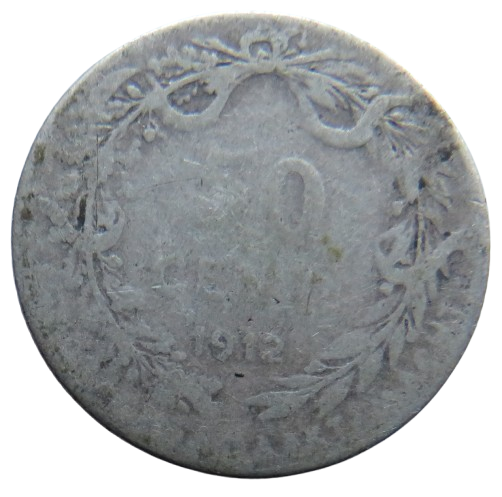 1912 Belgium Silver 50 Centimes Coin