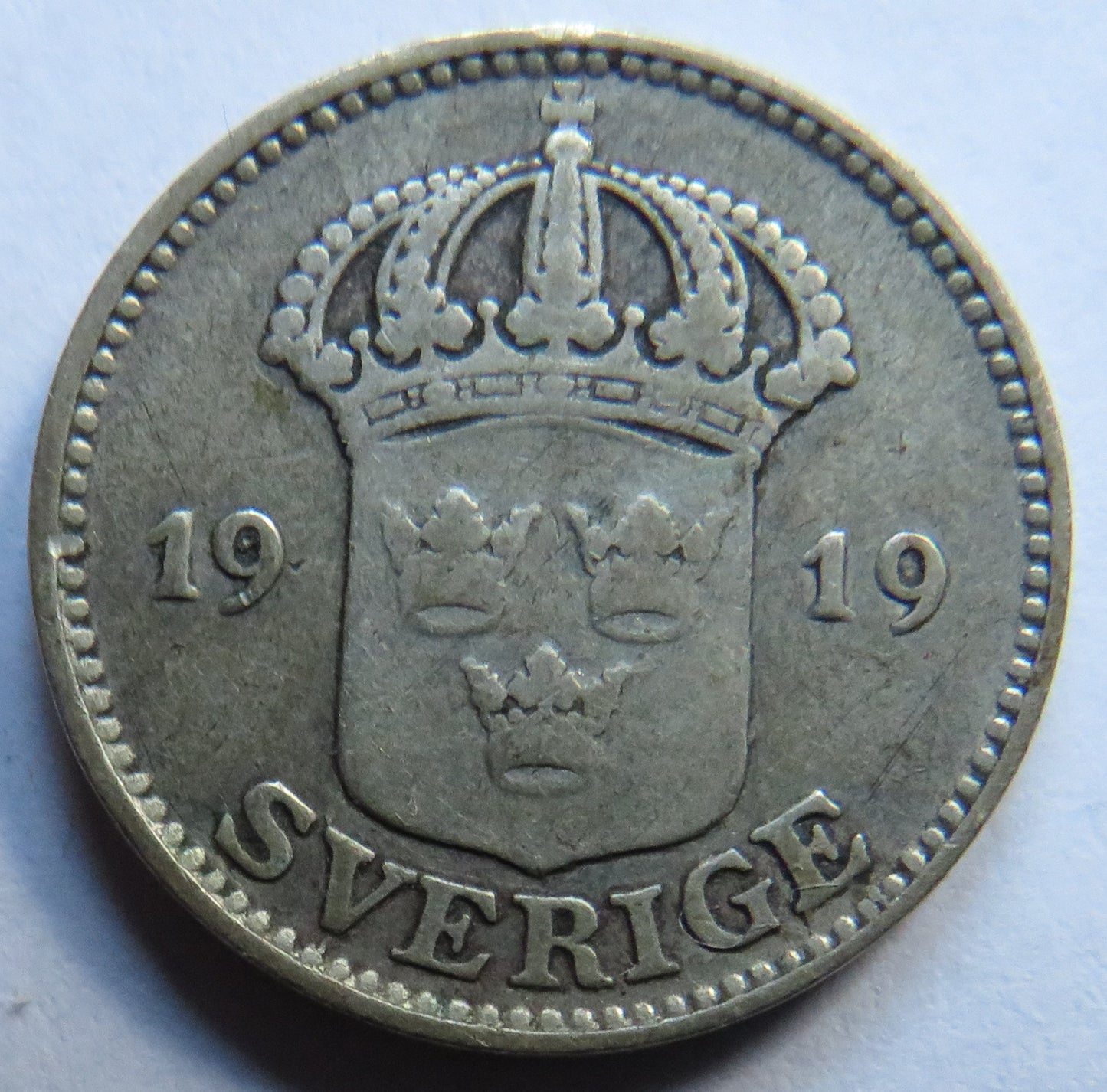 1919 Sweden Silver 25 Ore Coin
