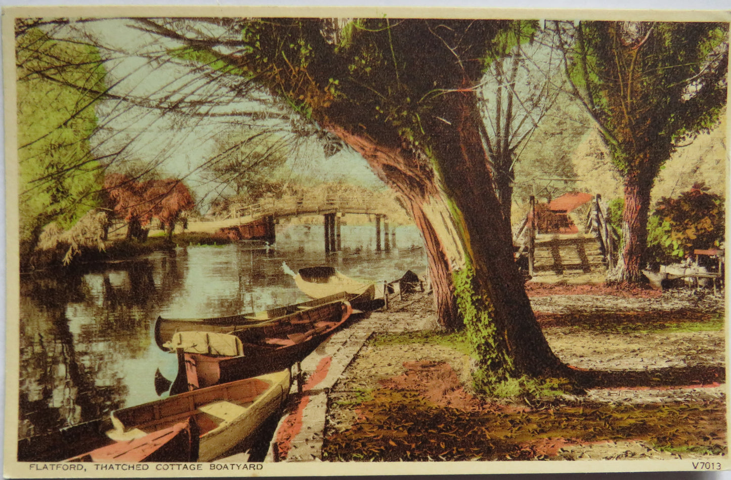Vintage Postcard of Flatford, Thatched Cottage Boatyard
