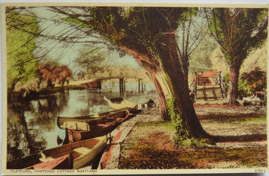Vintage Postcard of Flatford, Thatched Cottage Boatyard