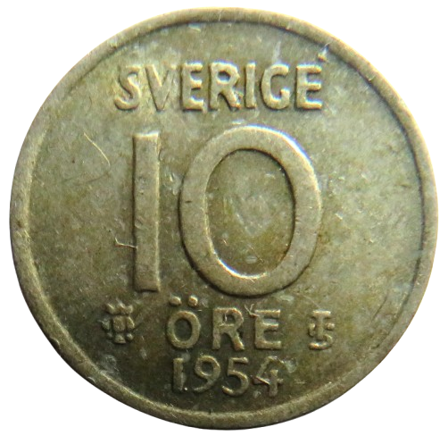1954 Sweden Silver 10 Ore Coin