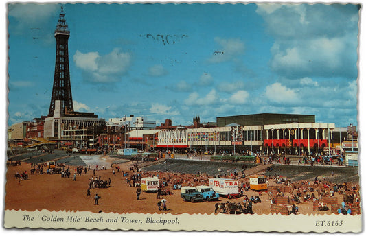 Vintage Postcard of The 'Golden Mile' Beach and Tower, Blackpool, 1982, Bamforth & Co. Ltd Publishers