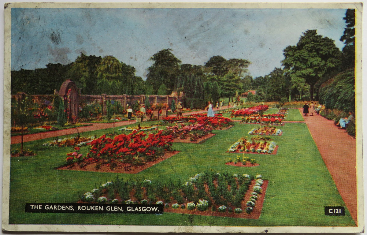 Vintage Postcard of The Gardens, Rouken Glen, Glasgow, Henderson's Coloured Series