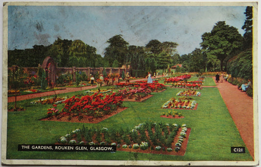 Vintage Postcard of The Gardens, Rouken Glen, Glasgow, Henderson's Coloured Series