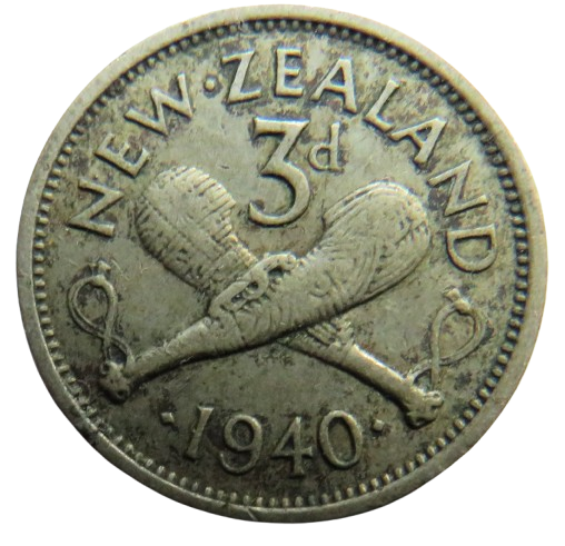 1940 King George VI New Zealand Silver Threepence Coin