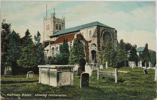 Vintage Postcard of Waltham Abbey, Showing Restoration 1906