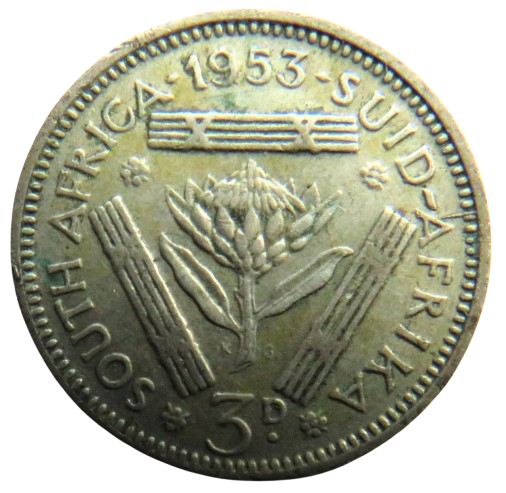 1953 Queen Elizabeth II South Africa Silver Threepence Coin