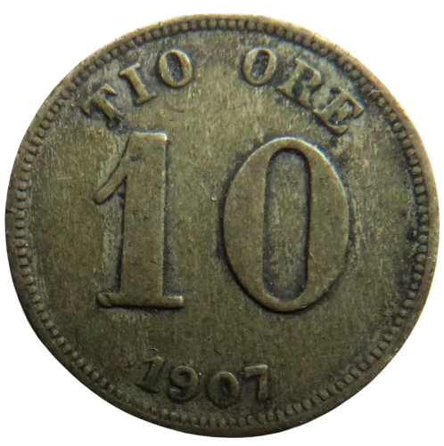 1907 Sweden Silver 10 Ore Coin