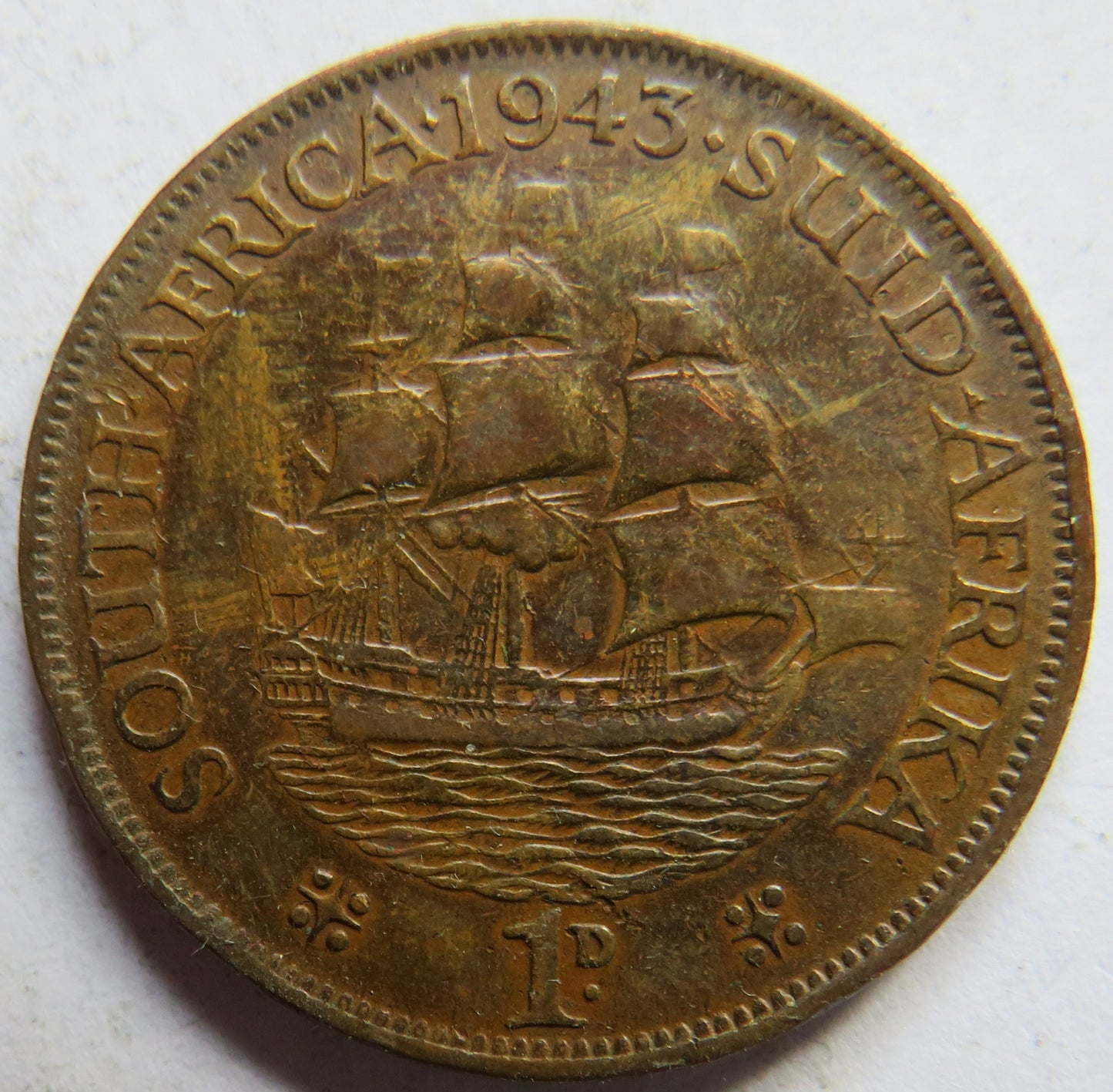 1943 King George VI South Africa One Penny Coin