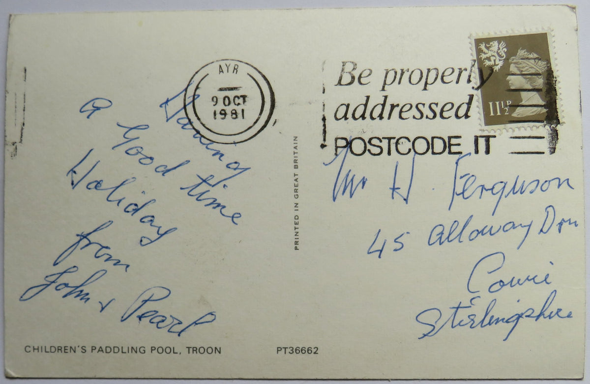 Vintage Postcard of Children's Paddling Pool, Troon, 1981