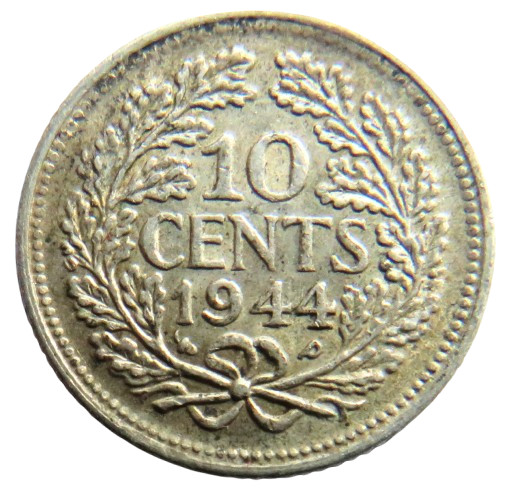 1944 Netherlands Silver 10 Cents Coin