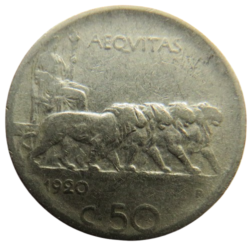 1920 Italy 50 Centesimi Coin