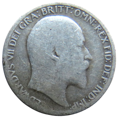 1907 King Edward VII Silver Sixpence Coin - Great Britain