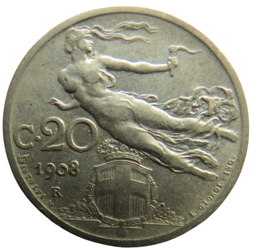 1908 Italy 20 Centesimi Coin