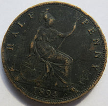 Load image into Gallery viewer, 1894 Queen Victoria Bun Head Halfpenny Coin - Great Britain
