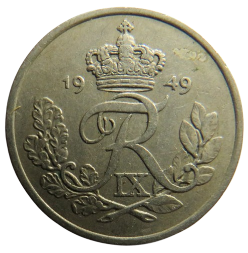 1949 Denmark 25 Ore Coin