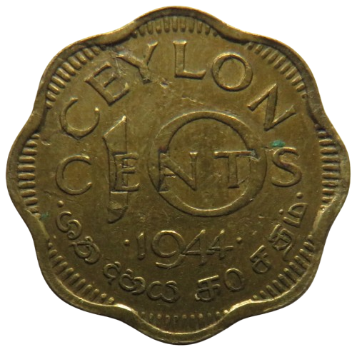 1944 King George VI Ceylon 10 Cents Coin