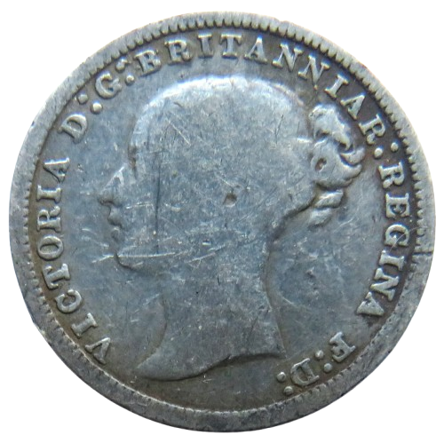 1874 Queen Victoria Young Head Silver Threepence Coin