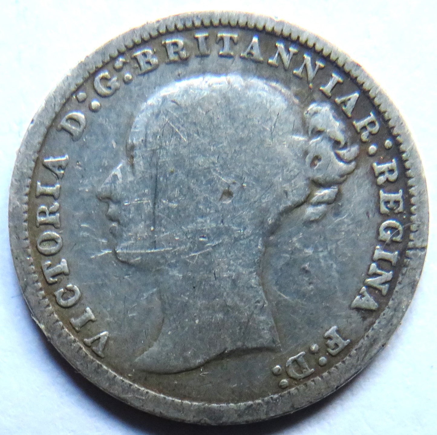 1874 Queen Victoria Young Head Silver Threepence Coin