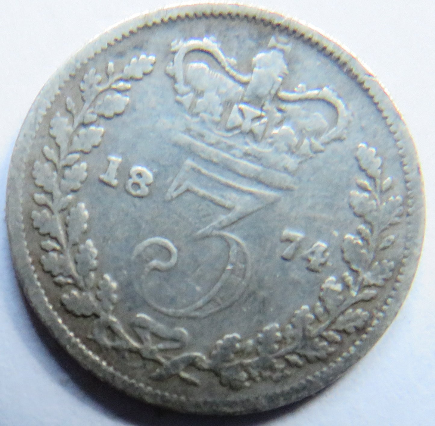 1874 Queen Victoria Young Head Silver Threepence Coin