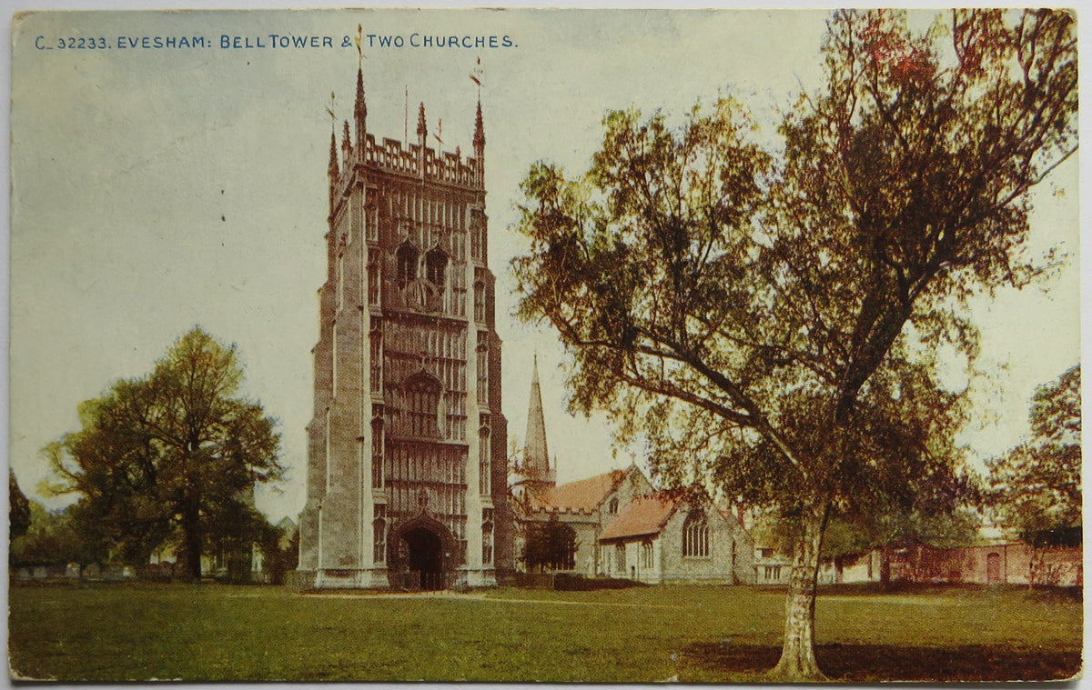Vintage Postcard of Evesham; Bell Tower & Two Churches, 1954
