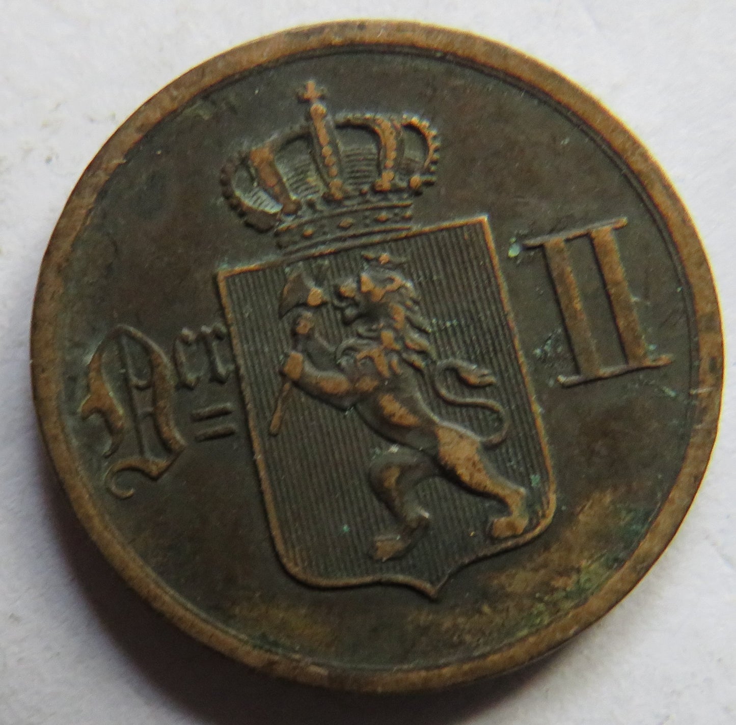 1877 Norway 2 Ore Coin