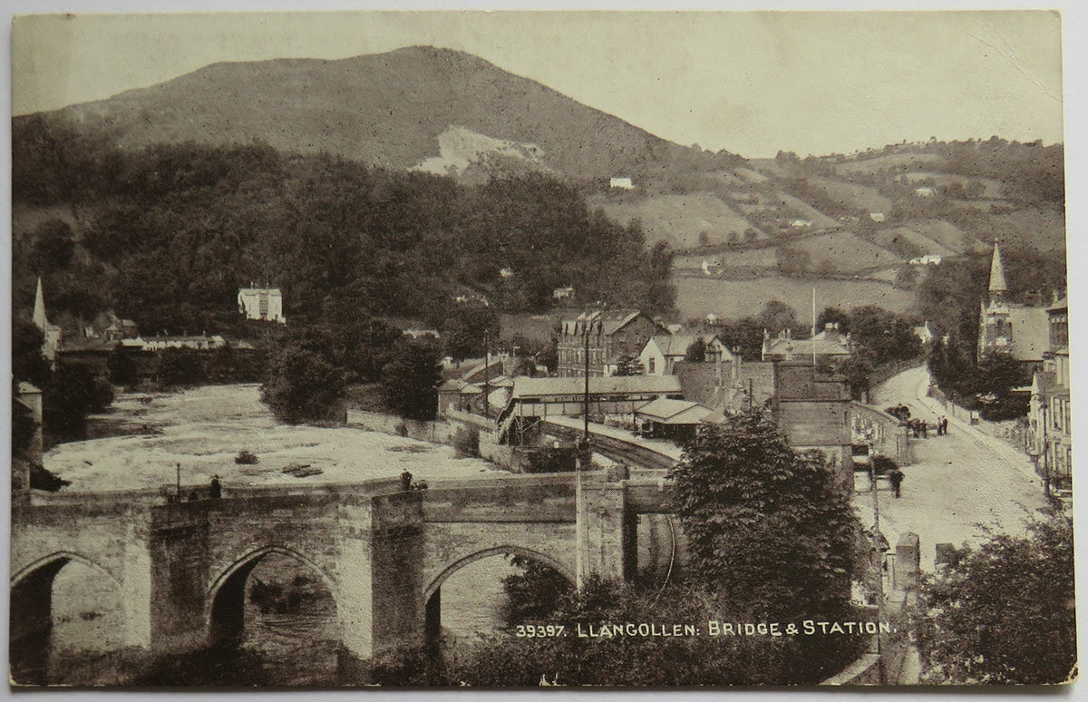 Vintage Postcard of Llangollen: Bridge & Station, Sepiatone Series