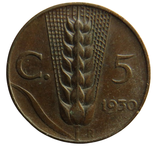 1930 Italy 5 Centesimi Coin