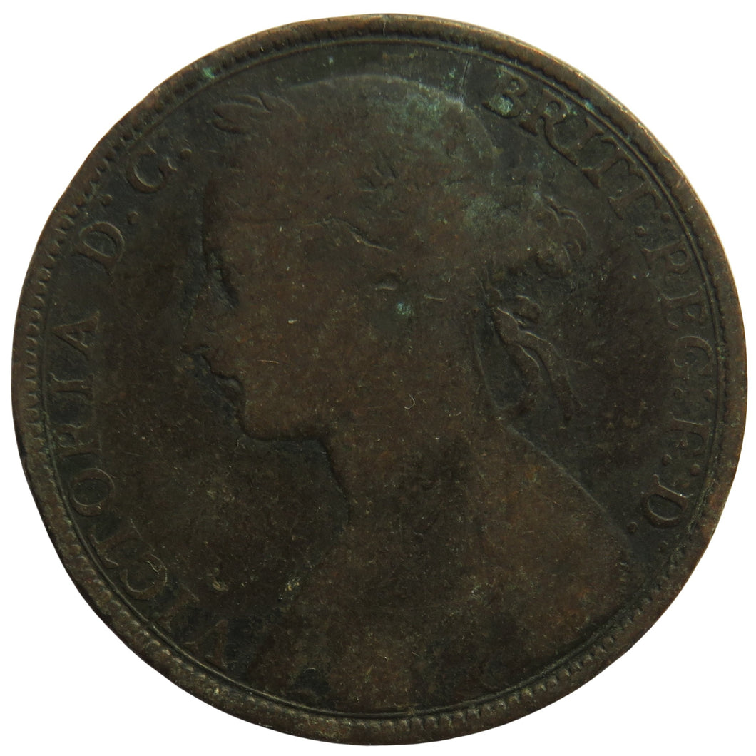 1892 Queen Victoria Bun Head One Penny Coin Great Britain