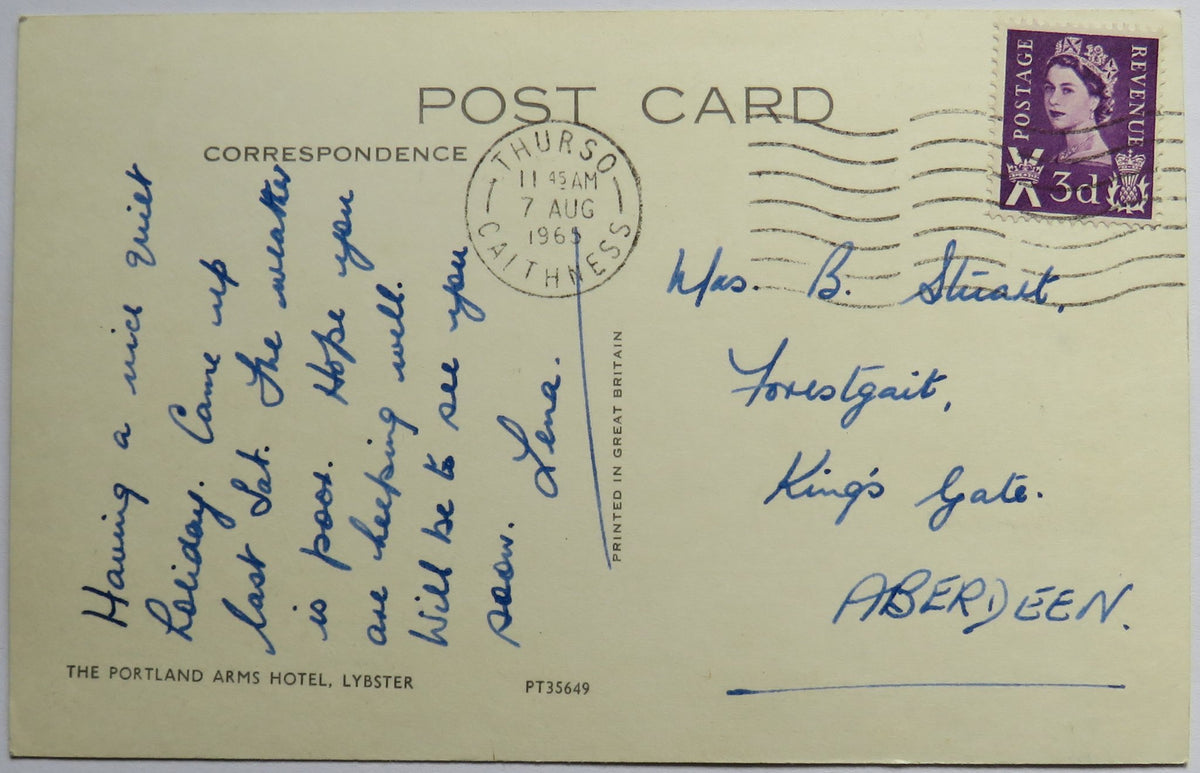 Vintage Postcard of The Portland Arms Hotel, Lybster, 1965