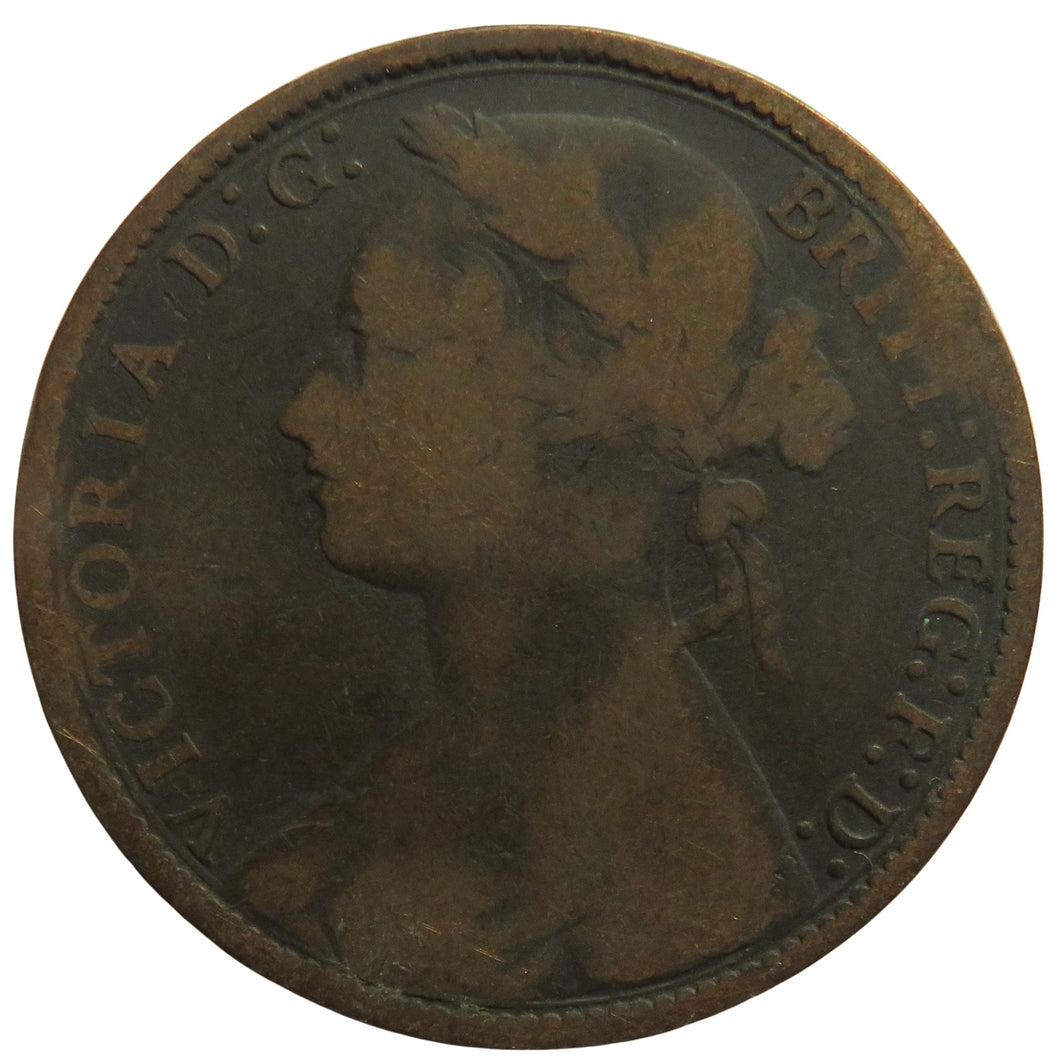 1877 Queen Victoria Bun Head One Penny Coin Great Britain