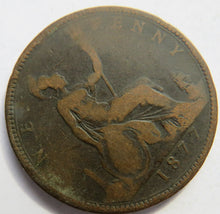 Load image into Gallery viewer, 1877 Queen Victoria Bun Head One Penny Coin Great Britain
