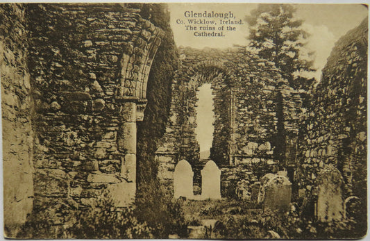 Vintage Postcard of Glendalough Co Wicklow Ruins of Cathedral