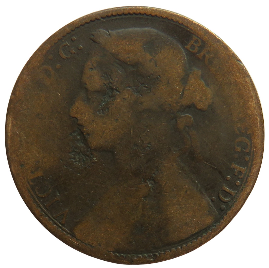 1875 Queen Victoria Bun Head One Penny Coin Great Britain