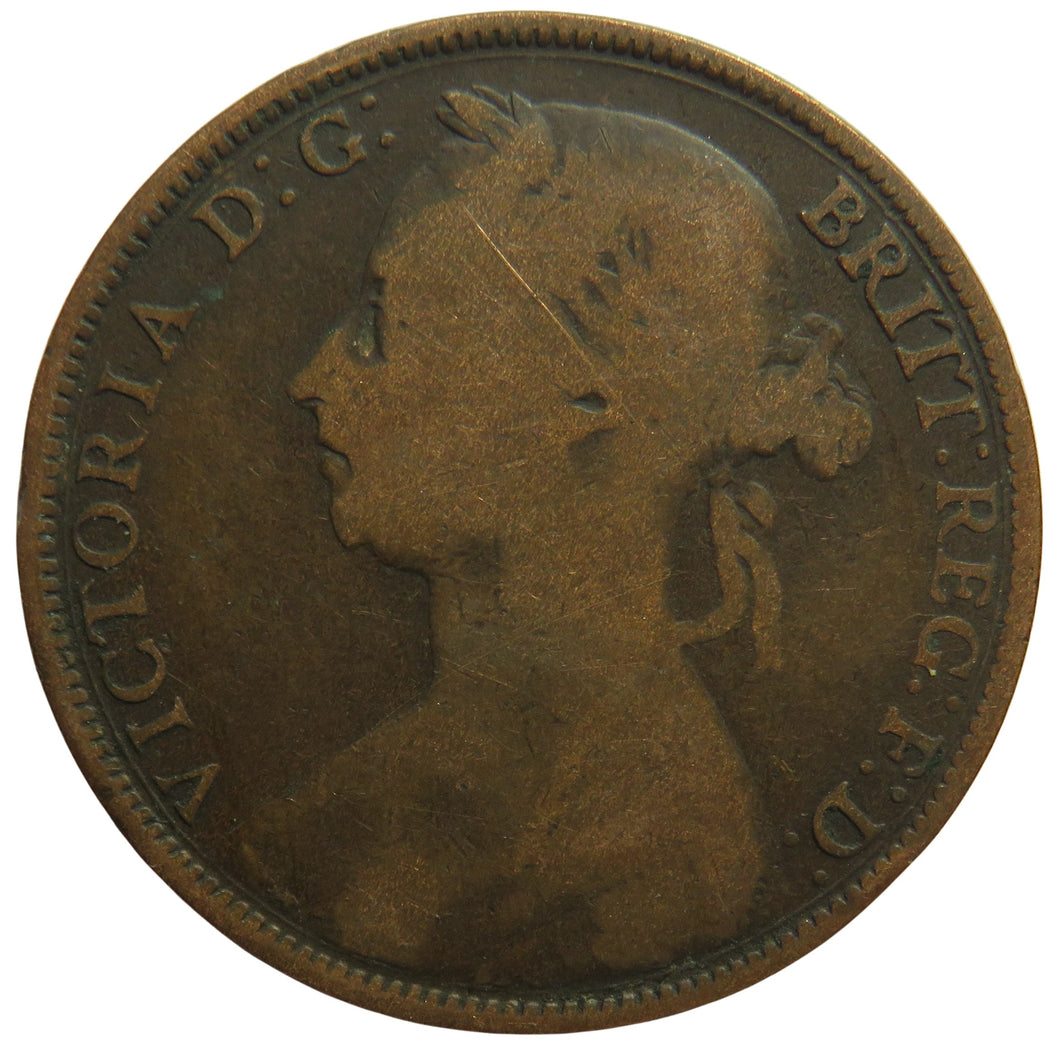 1886 Queen Victoria Bun Head One Penny Coin Great Britain