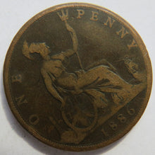 Load image into Gallery viewer, 1886 Queen Victoria Bun Head One Penny Coin Great Britain
