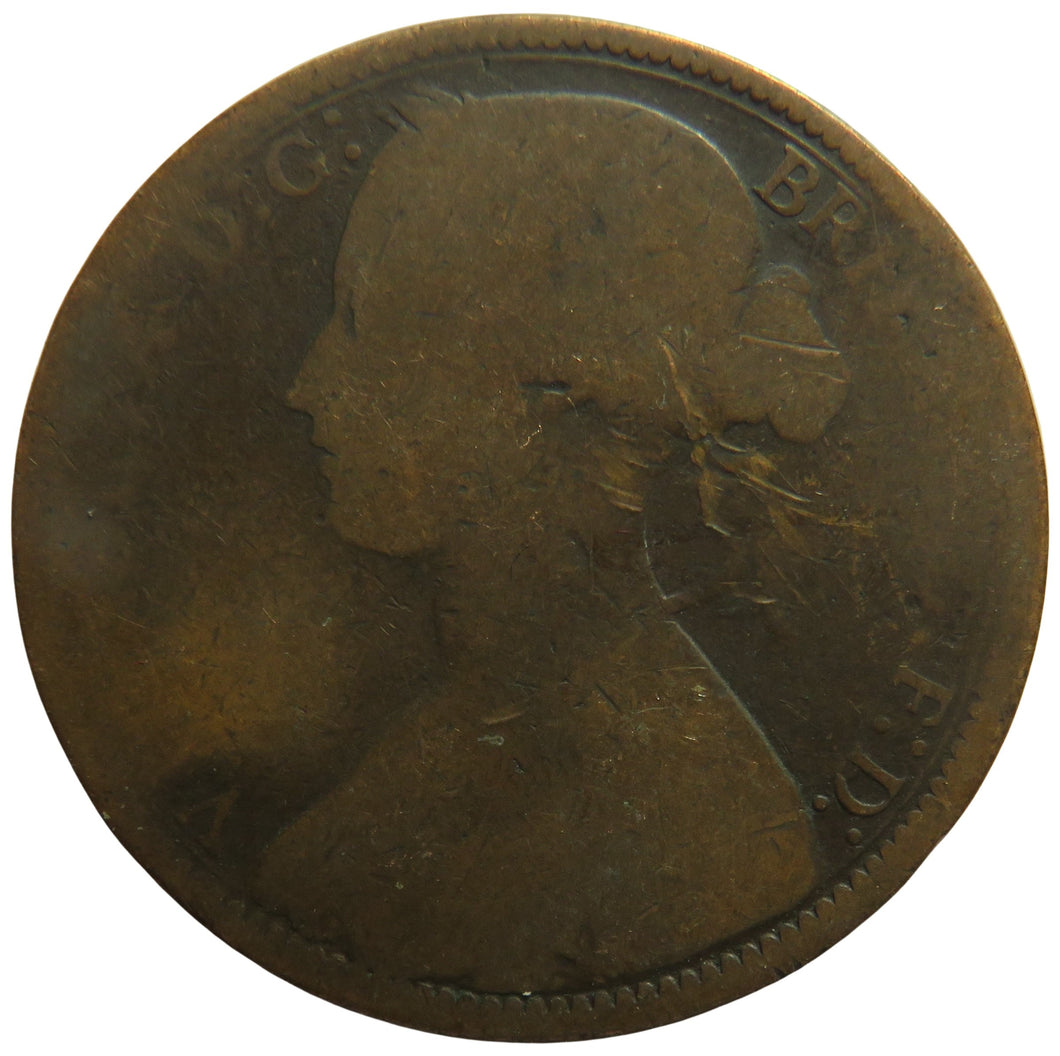 1873 Queen Victoria Bun Head One Penny Coin Great Britain