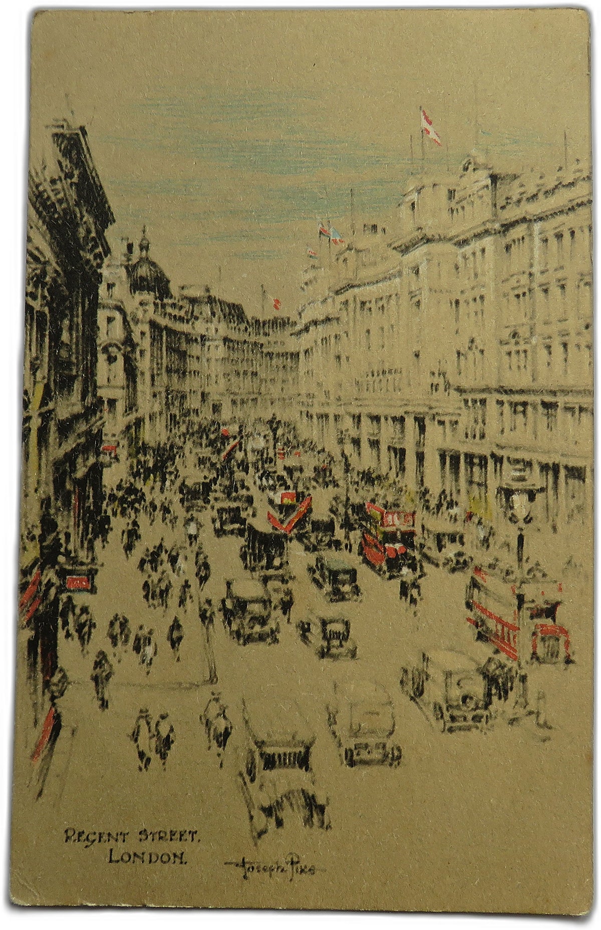 Vintage Postcard of Regent Street, London, from Original Drawing by Joseph Pike