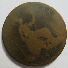 Load image into Gallery viewer, 1875 Queen Victoria Bun Head One Penny Coin Great Britain
