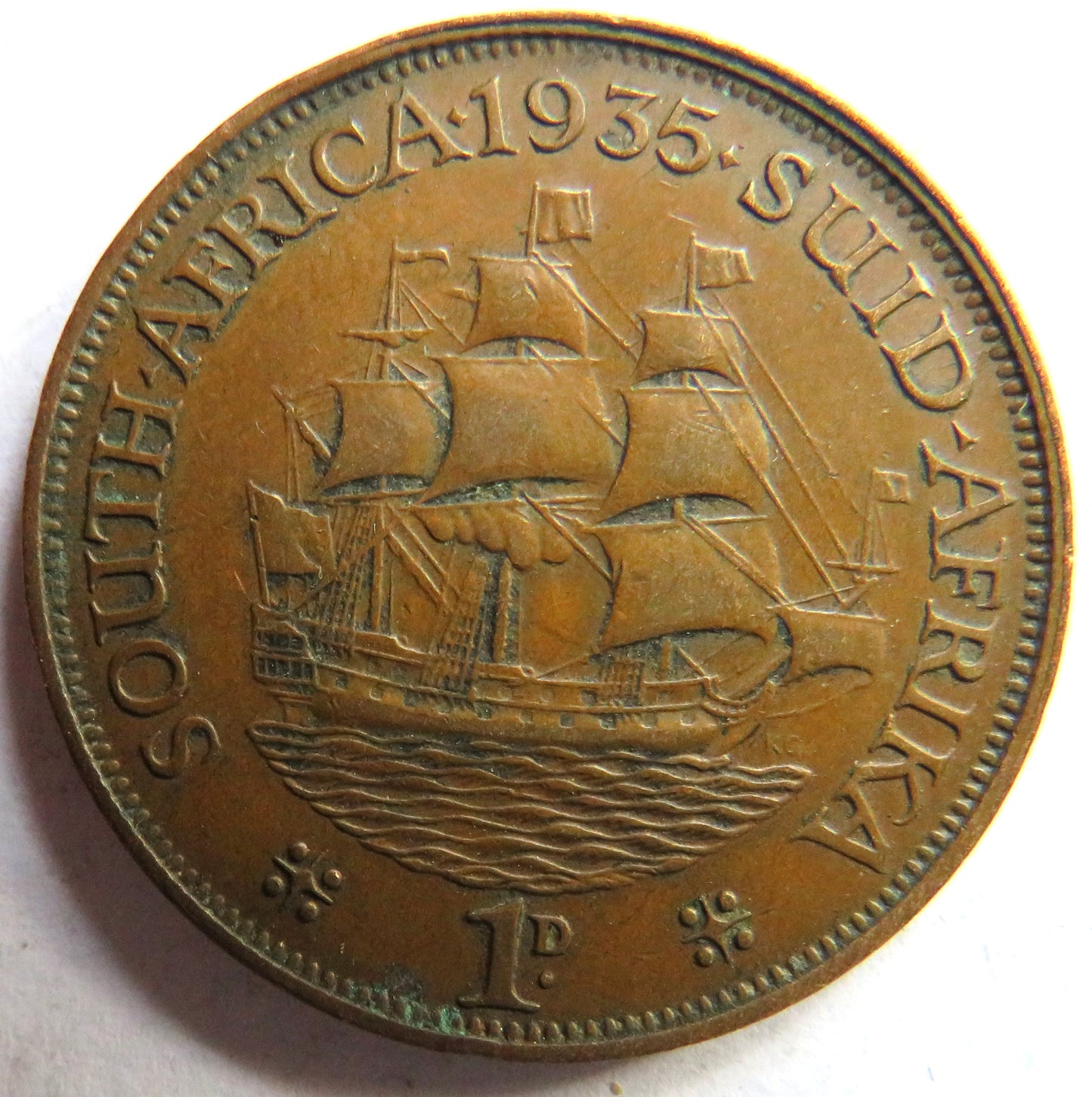 1935 King George V South Africa One Penny Coin
