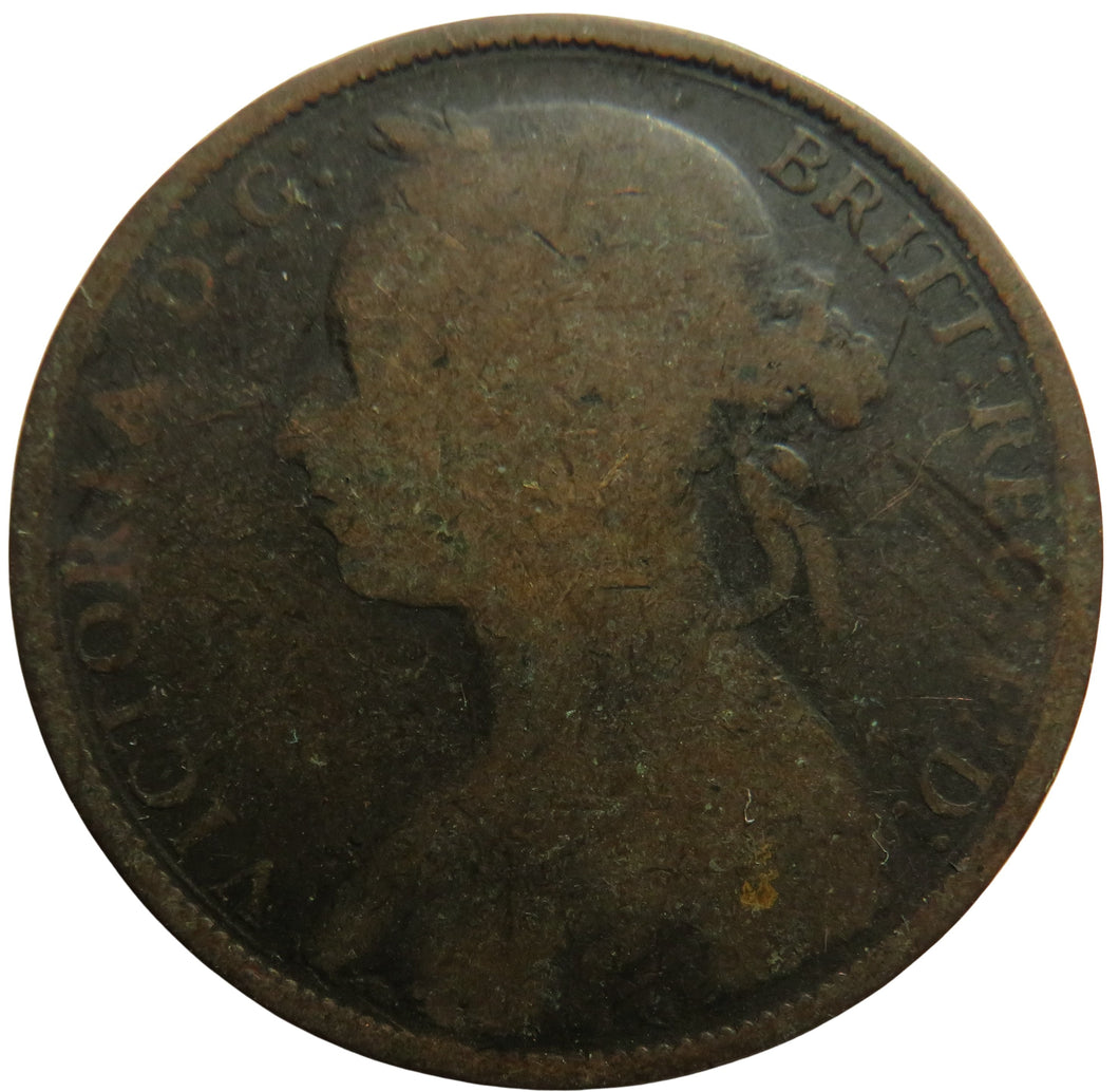 1881-H Queen Victoria Bun Head One Penny Coin Great Britain