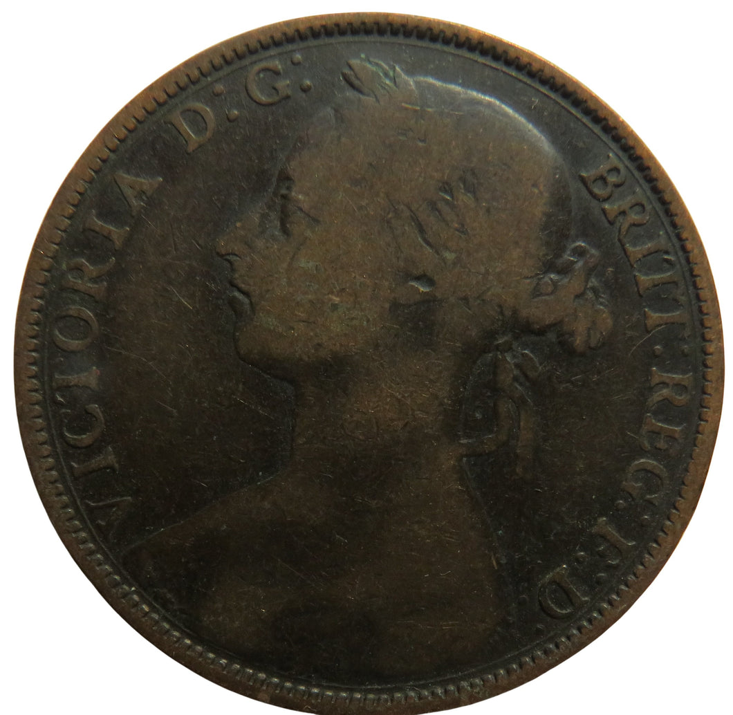 1884 Queen Victoria Bun Head One Penny Coin Great Britain