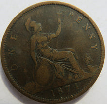 Load image into Gallery viewer, 1874 Queen Victoria Bun Head One Penny Coin Great Britain
