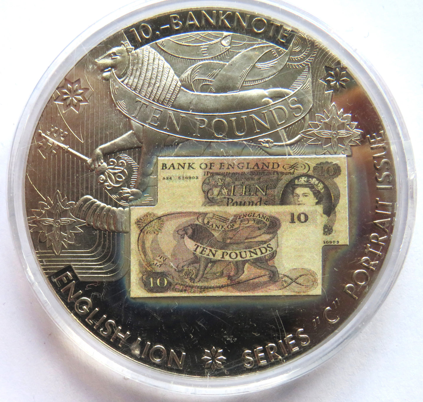 Large Commemorative Coin £10 Banknote English Lion Series C