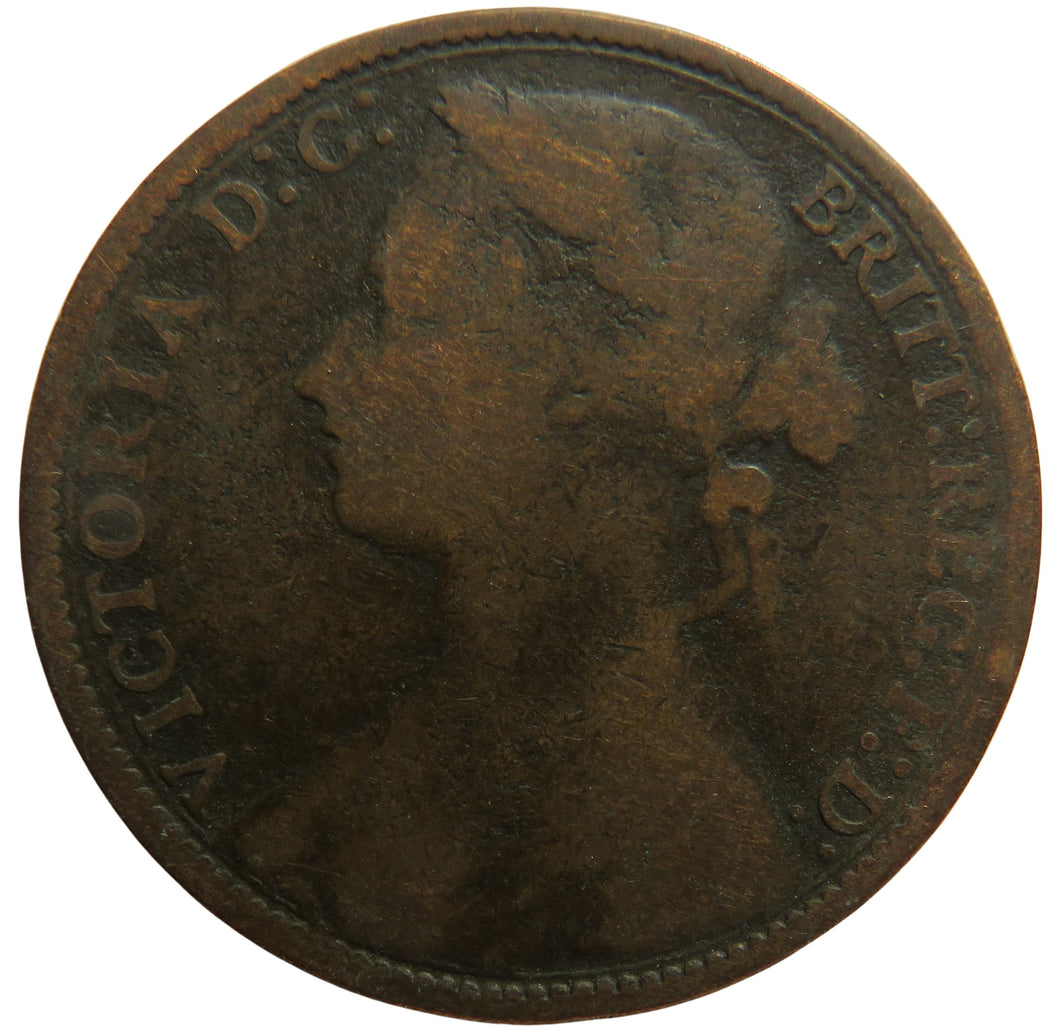 1875 Queen Victoria Bun Head One Penny Coin Great Britain